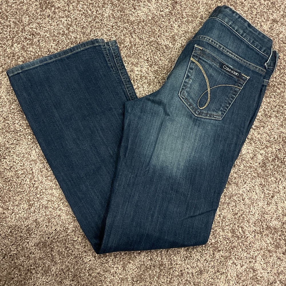Calvin Klein Dark Blue Boot Cut Jeans, Size 8
